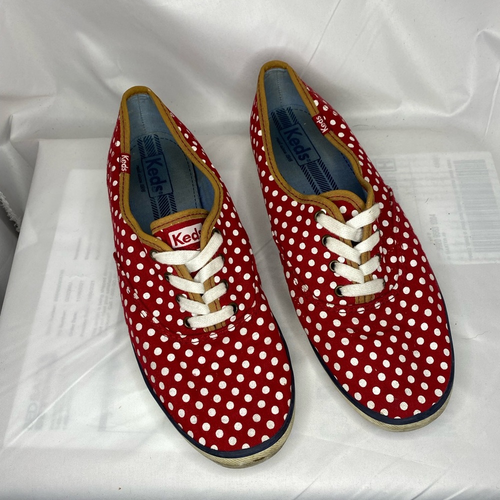 Red and white polka dot Keds sneakers
